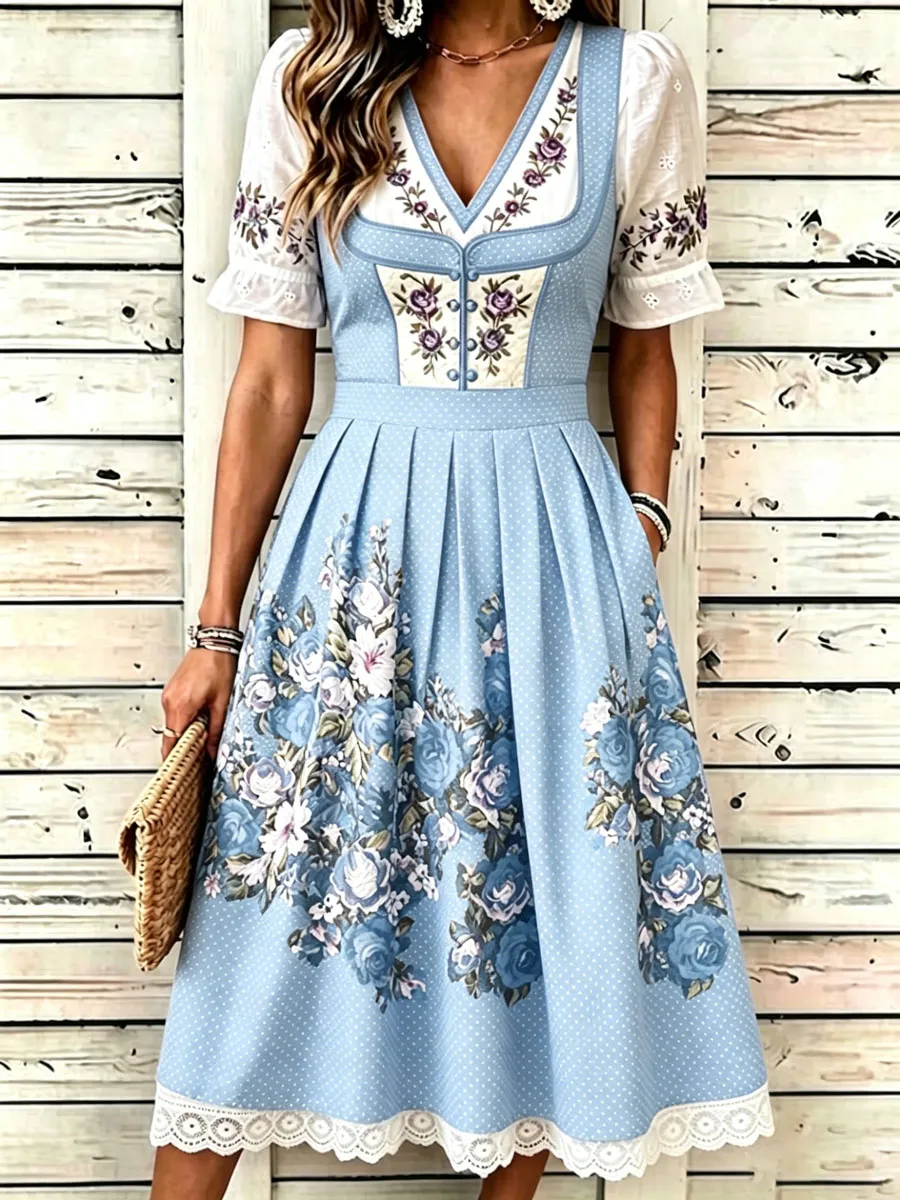 Women'S German Bavarian Vintage Floral Dress