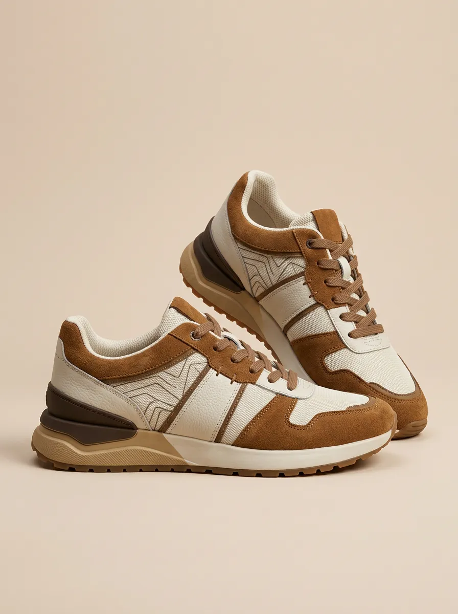 Men's Casual Suede Geometric Pattern Print Sneakers
