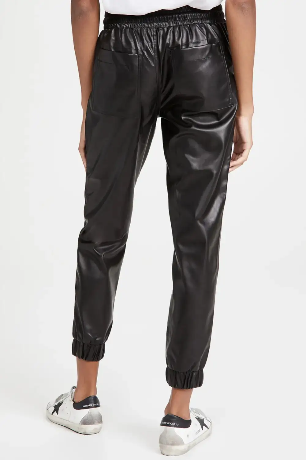 Drawstring PU Leather Pants With Pocket