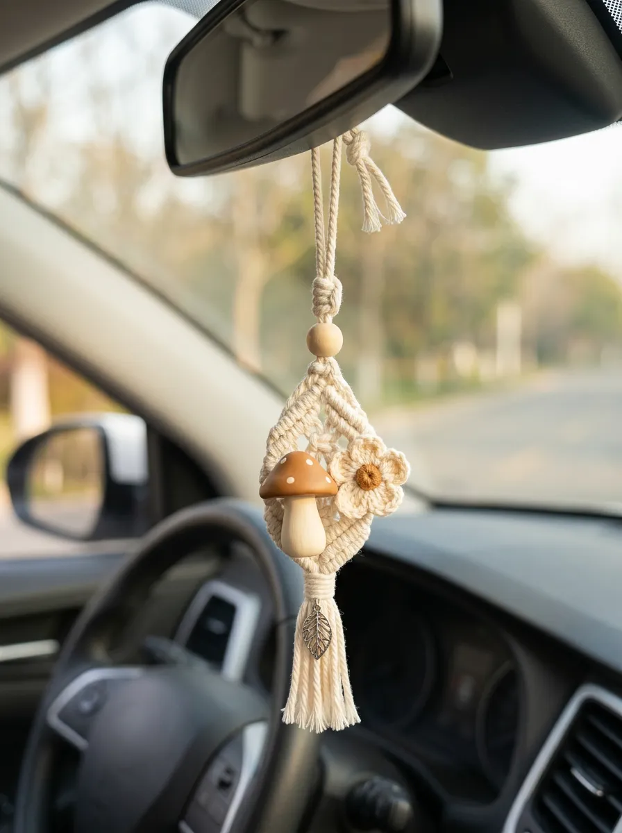 Mushroom Floral Rearview Mirror Hanging Ornament