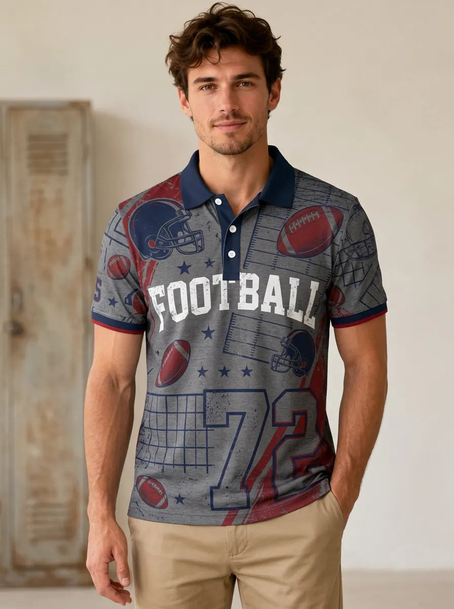 Men's Classic Gridiron Helmet Number Polo Shirt