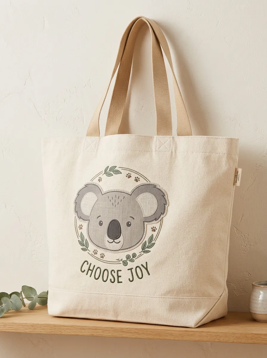 Koala Lover Choose Joy Floral Printed Tote Bag