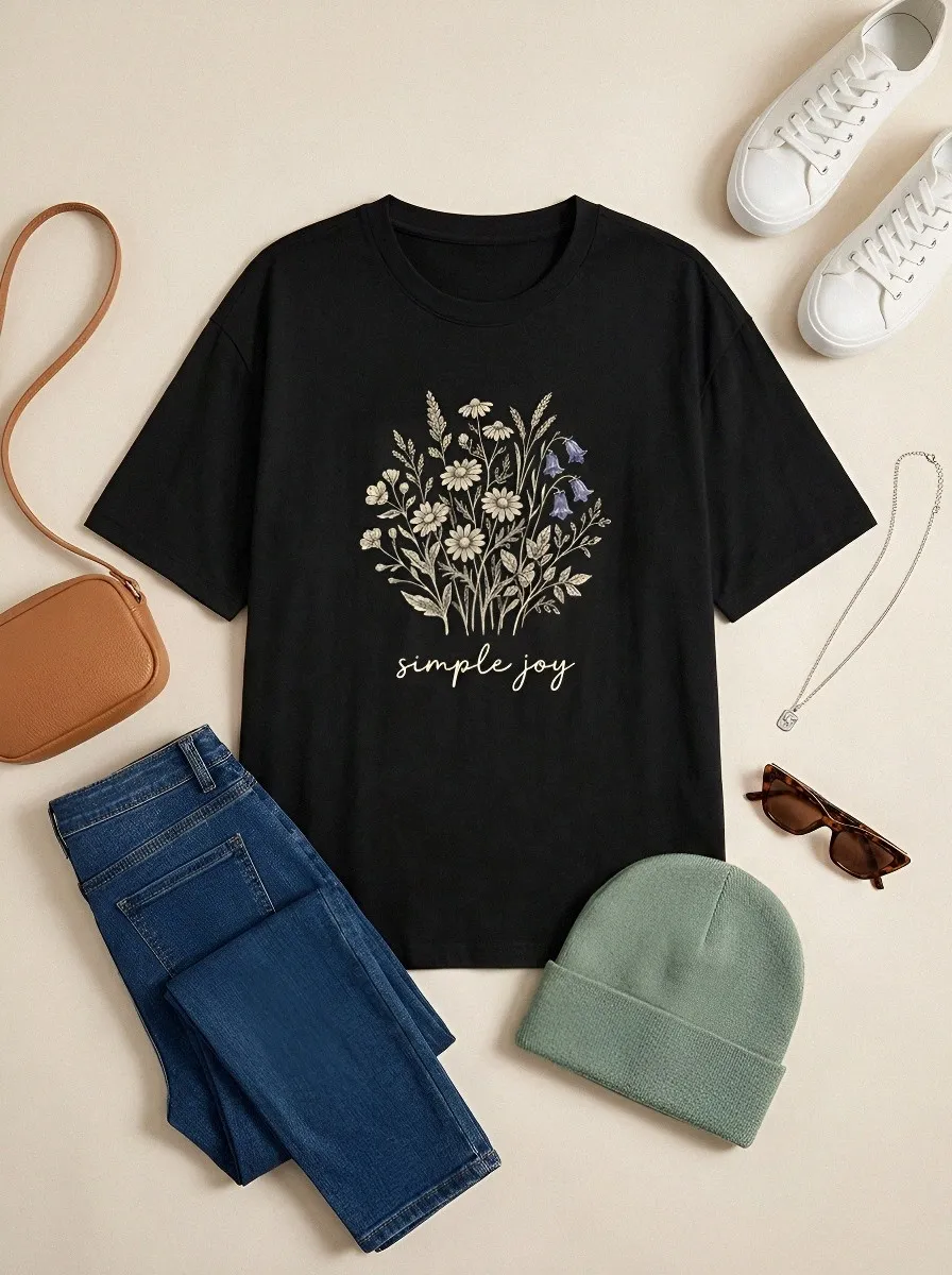 Women's Simple Joy Wildflower Bouquet Printed T-shirt