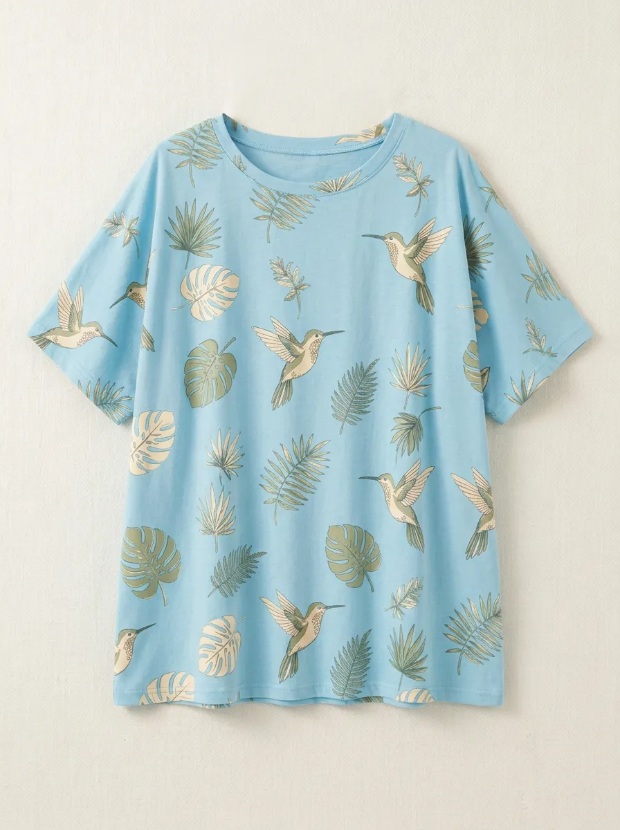 Hummingbird Tropical Nature Women's Loose Printed T-Shirt