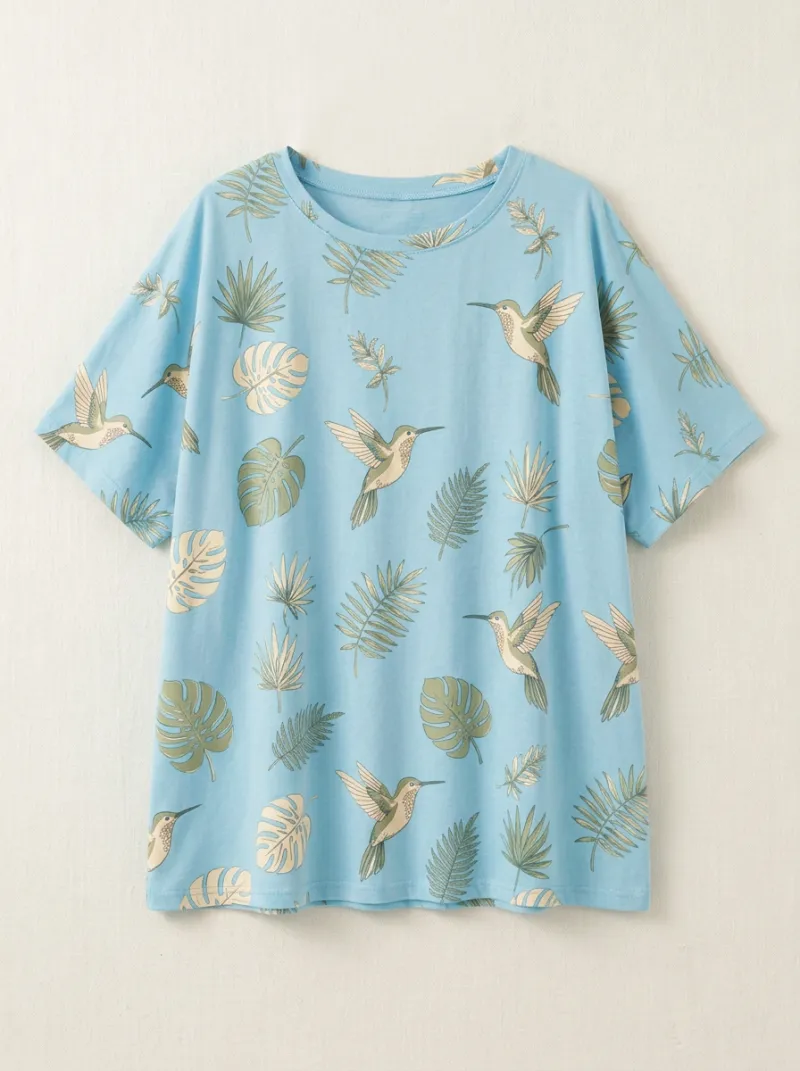 Hummingbird Tropical Nature Women's Loose Printed T-Shirt