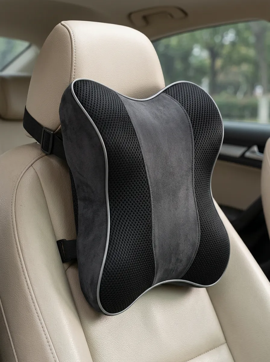 Ergonomic Mesh Suede-Texture Car Neck Support Pillow