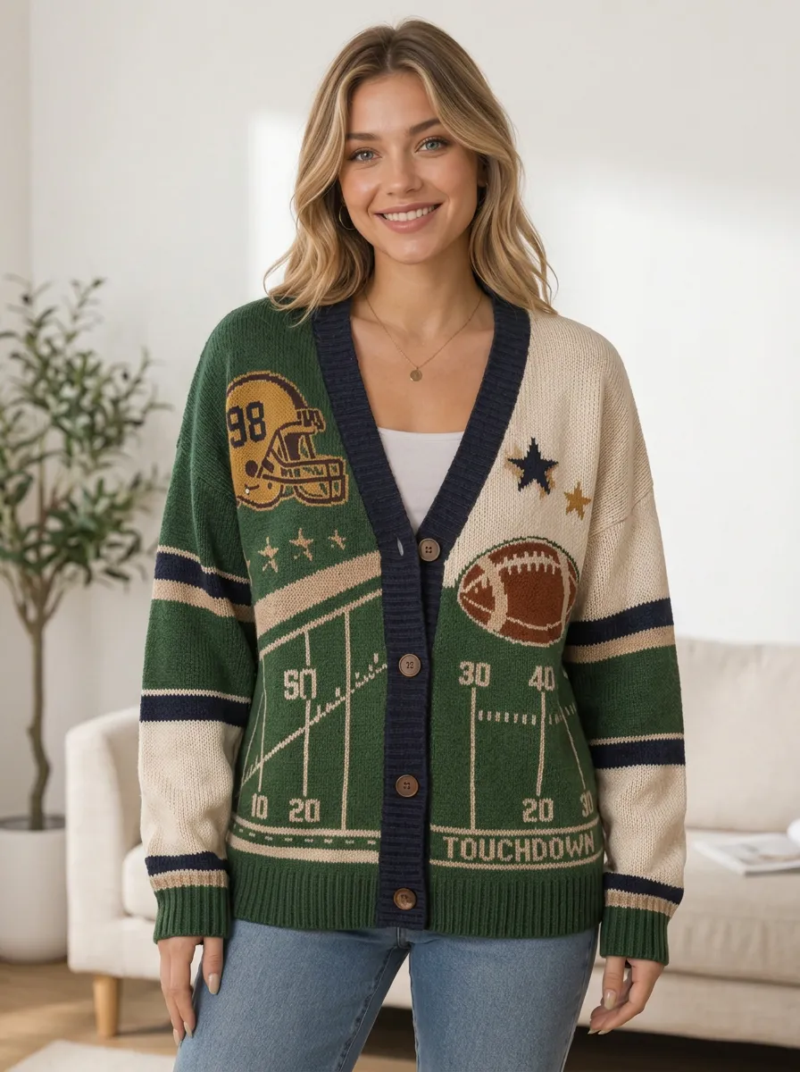 Women's Gridiron Helmet Ball Field Knit Cardigan