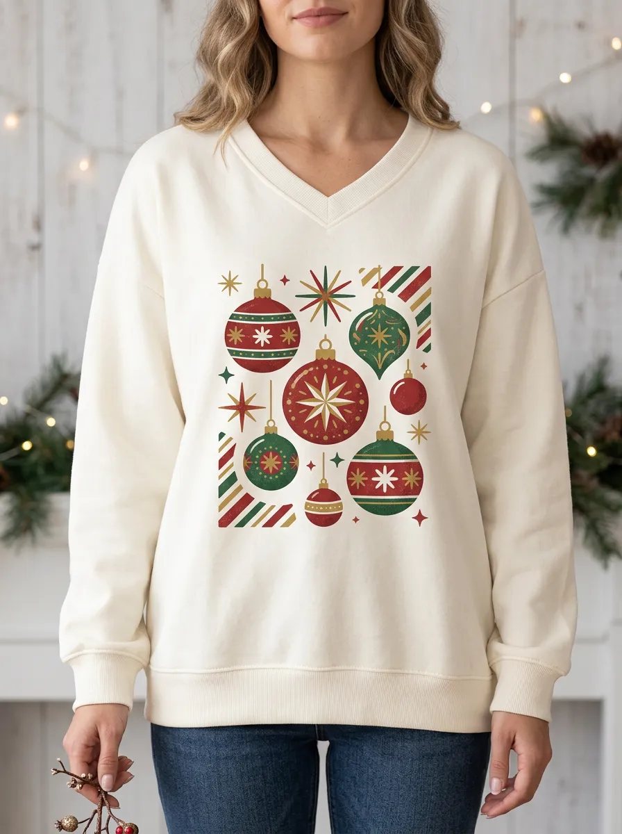Christmas Holiday Vintage Bauble Print Sweatshirt