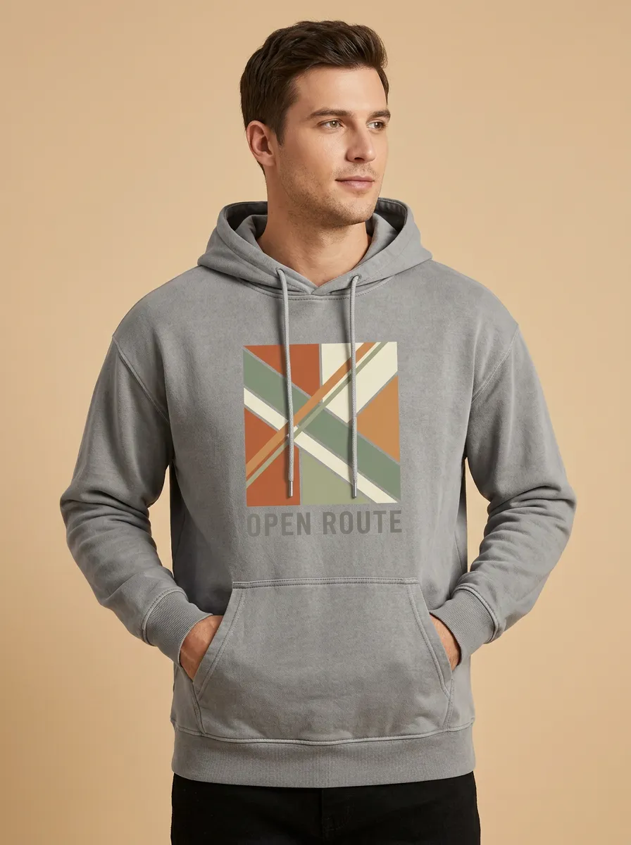 Men's Open Route Geometric Pattern Print Hoodie