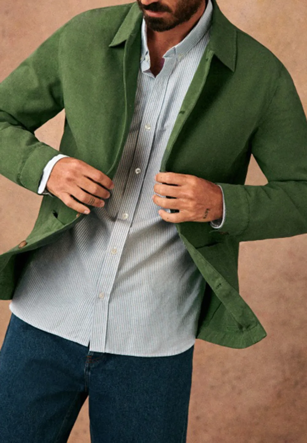 Forest Green Cotton Button Front Chore Jacket