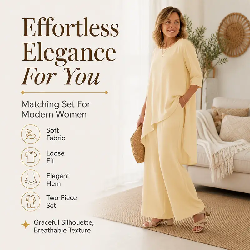 Women's Chic Asymmetrical Top & Wide-Leg Pants Set