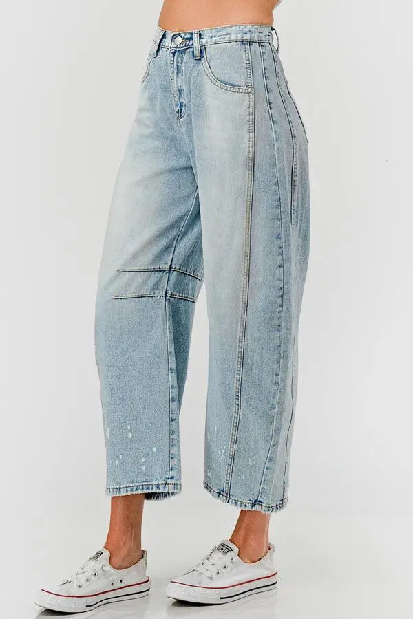 Relaxed Mid Rise Barrel Denim Pants