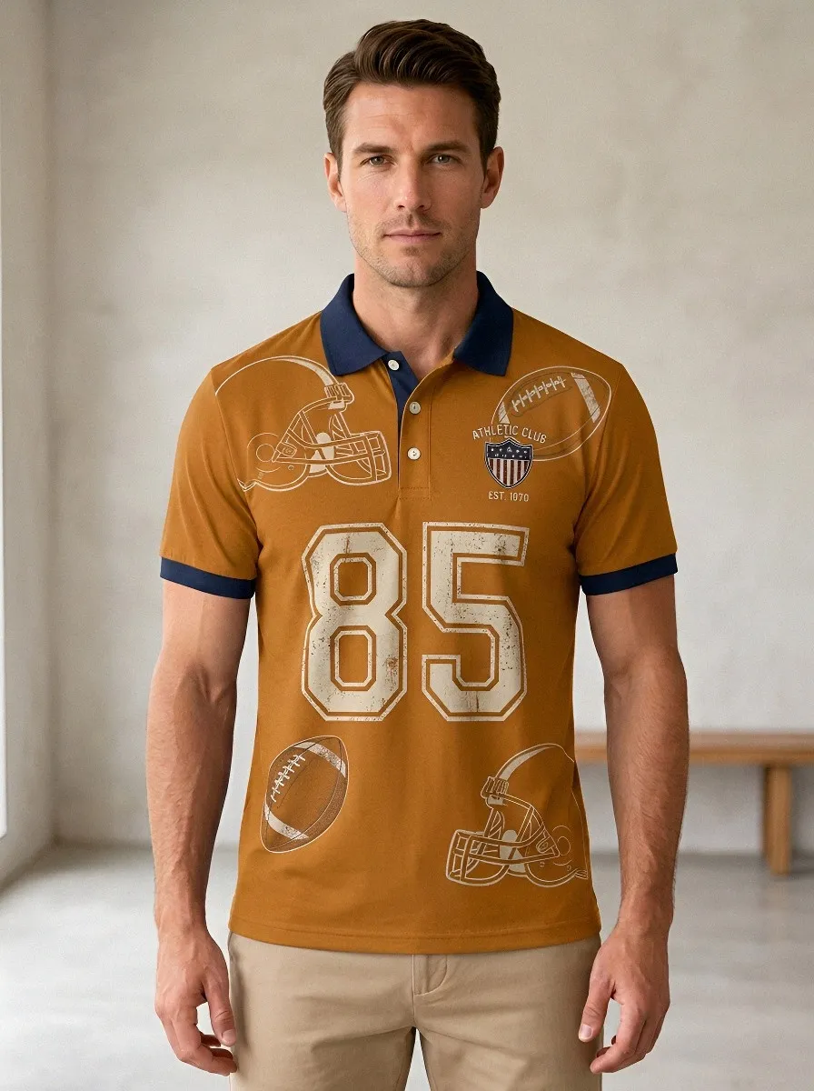 Men's Classic Football Helmet Polo Shirt