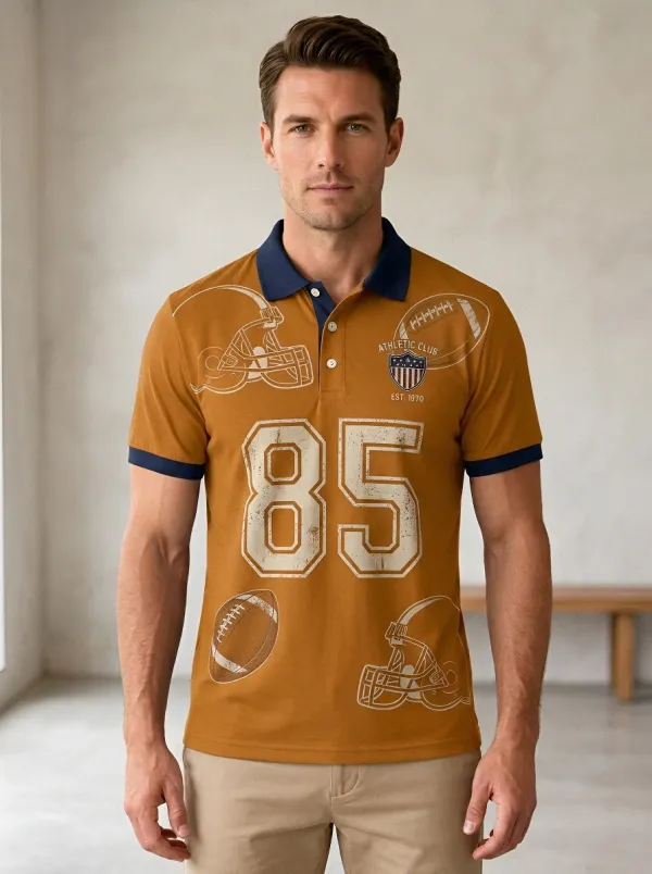 Men's Classic Football Helmet Polo Shirt