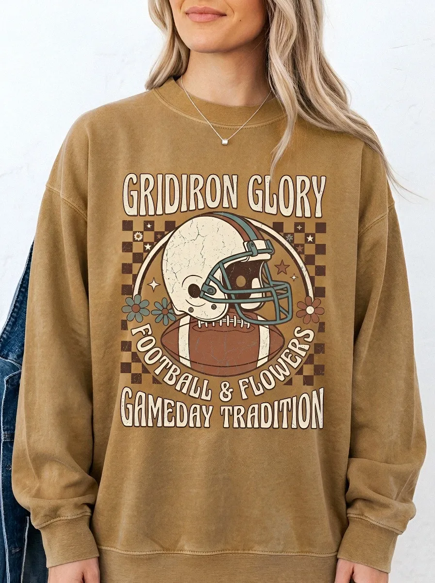 Women's Football Lover Retro Gridiron Glory Flowers Printed Sweatshirt