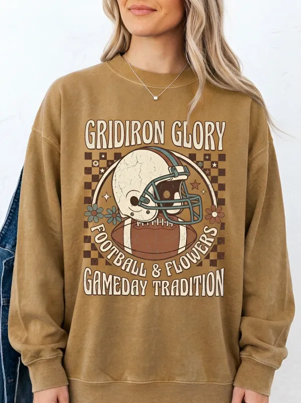 Women's Football Lover Retro Gridiron Glory Flowers Printed Sweatshirt