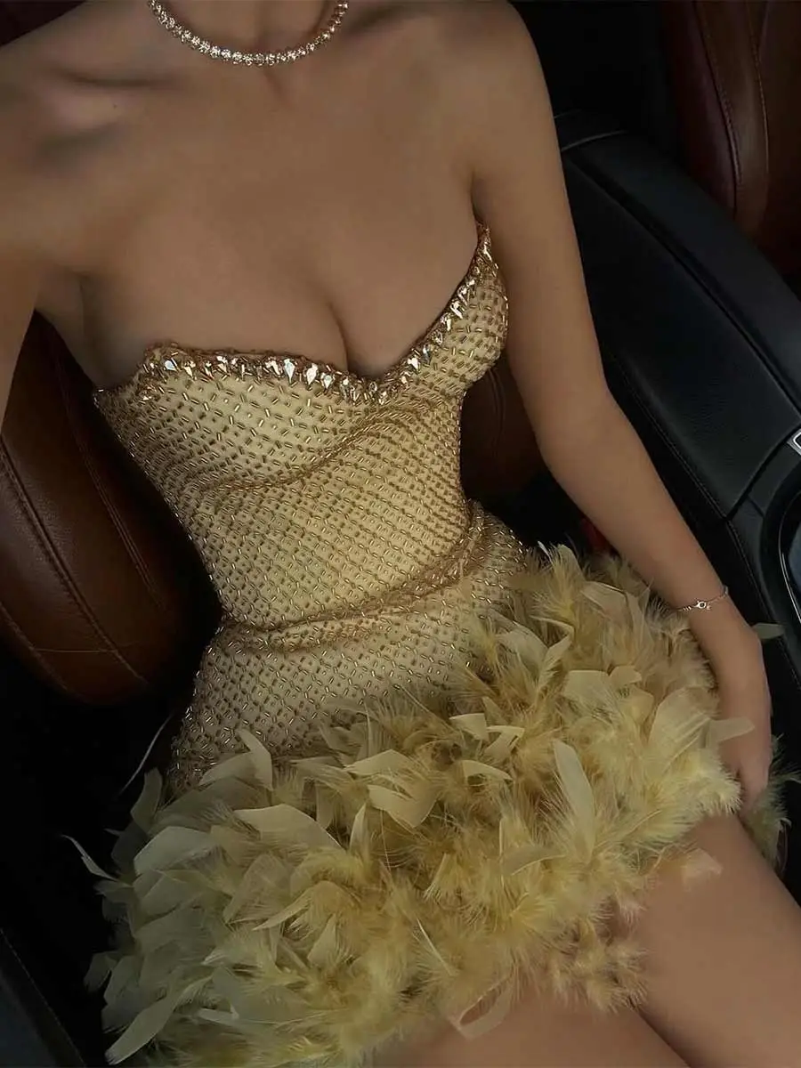 Zara Strapless Feather Mini Dress