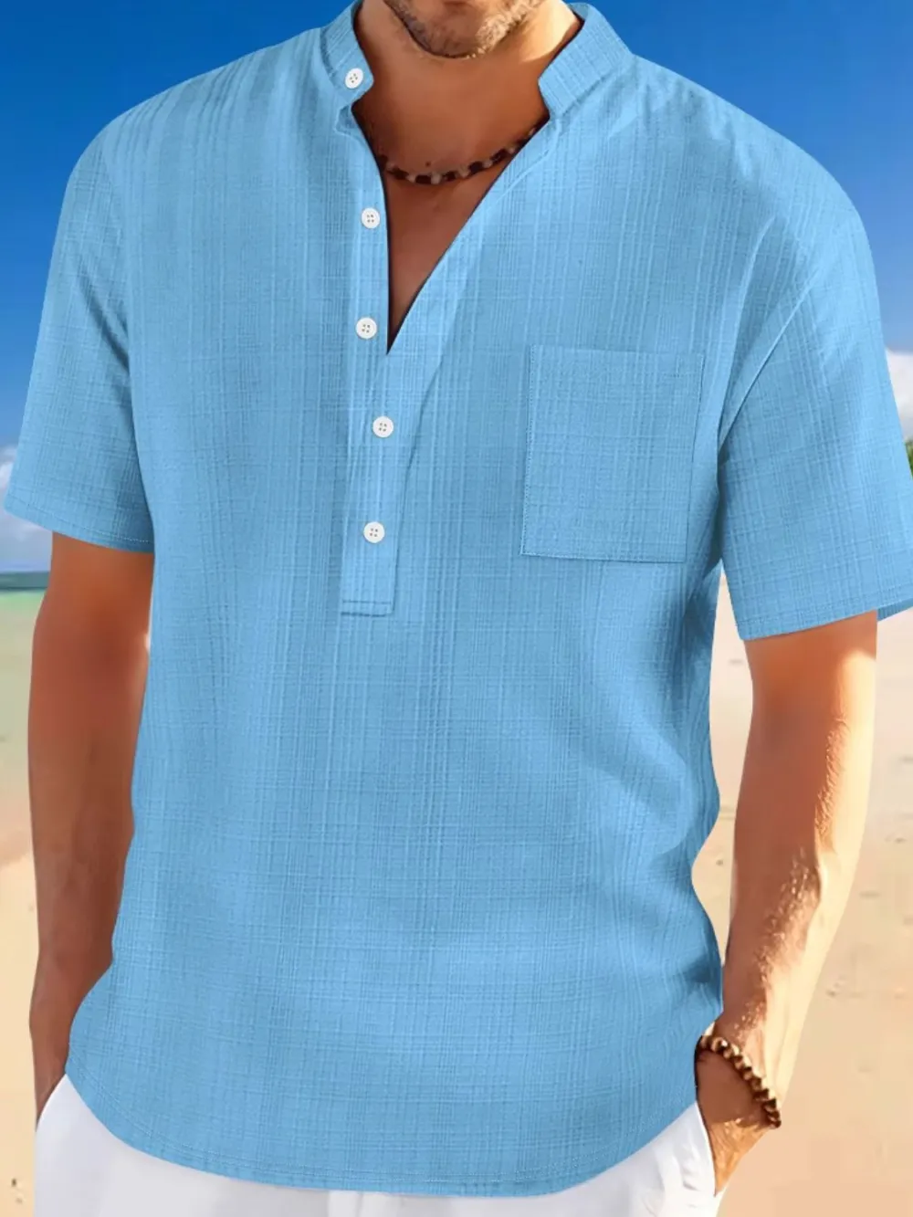 Easy Fit Button Front Short Sleeve Collared Polo Shirt