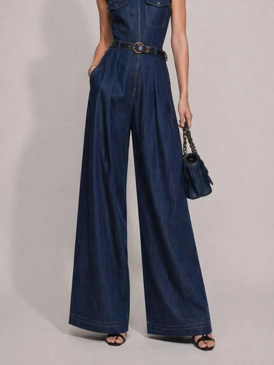 Alondra Straight-Leg Cargo Denim Jumpsuit
