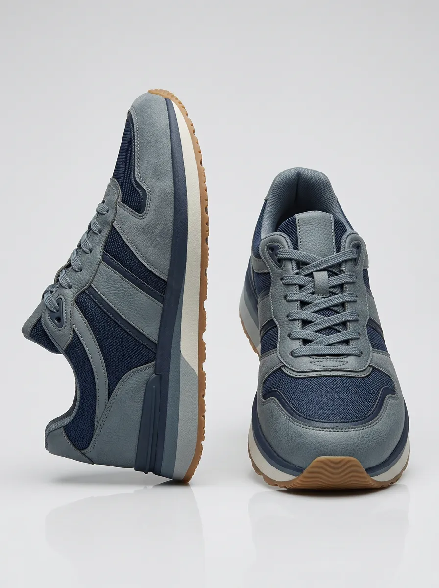 Men's Casual Suede Mesh Print Sneakers
