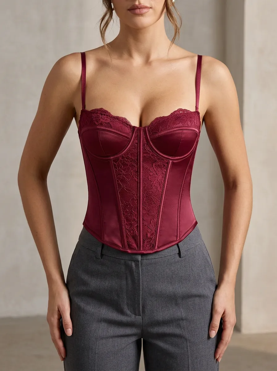 Lace-Trim Sheer-Panel Women's Corset Top