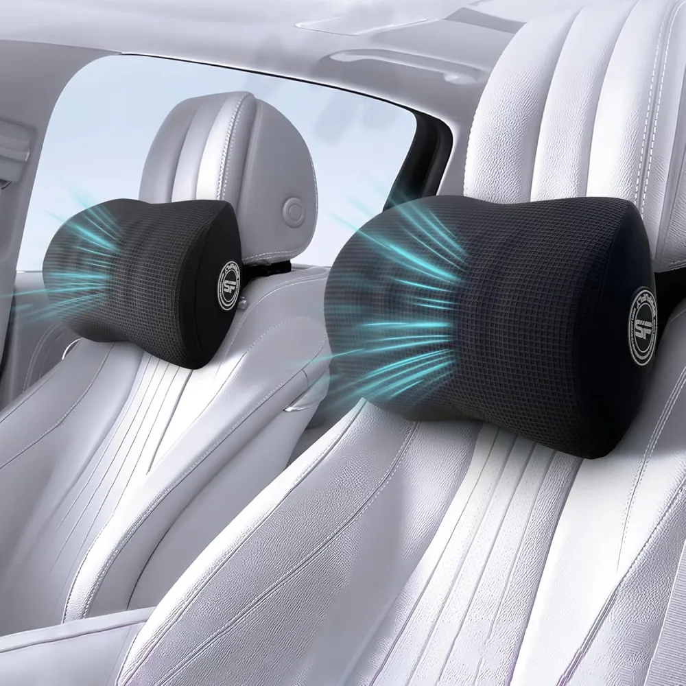 Super Soft Car Headrest Pillow, 100% Memory Foam Car Neck Pillow with Adjustable Strap & Breathable Removable Cover, Ergonomic Design - Travel Pillow Car Pillow for Neck/Back Pain Relief(Black, 1PC)