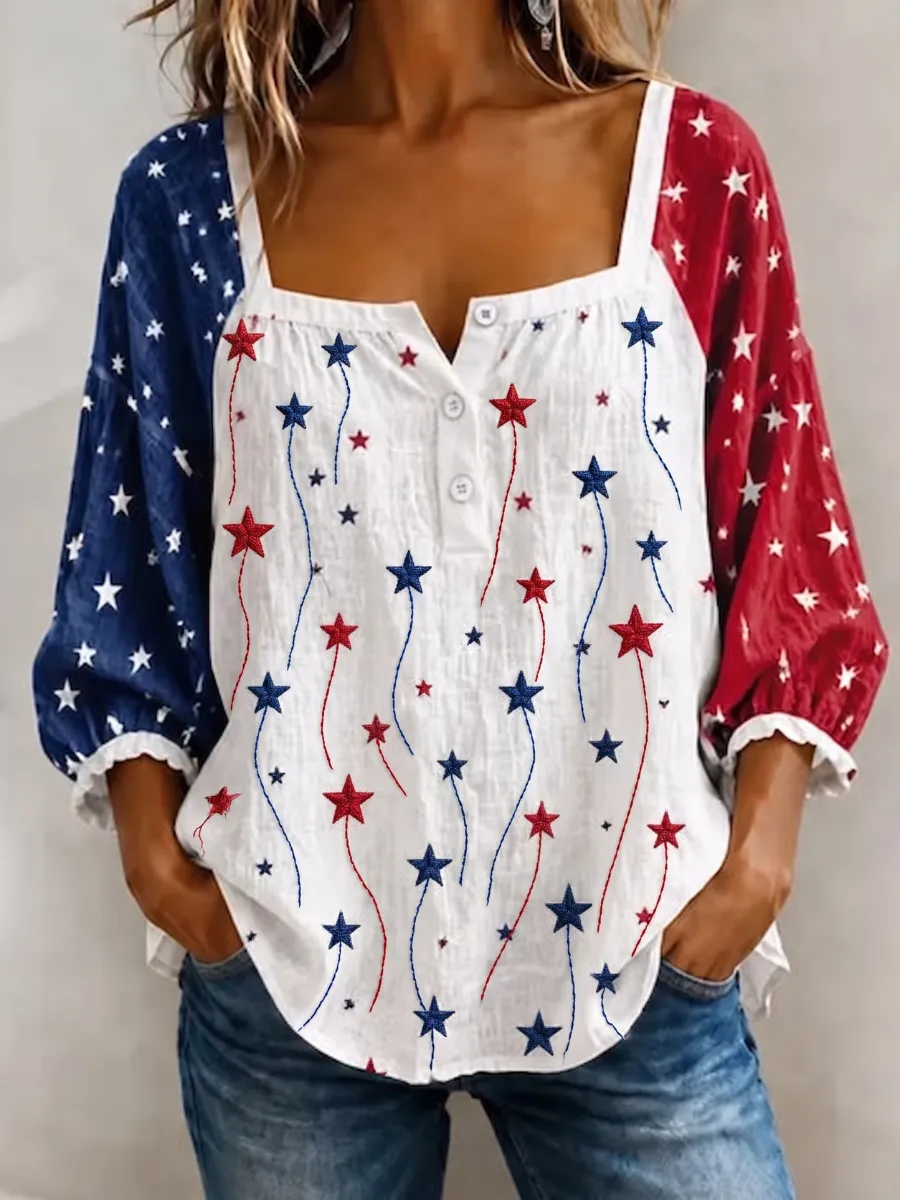 Women's Independence Day Cotton Art Printed Top