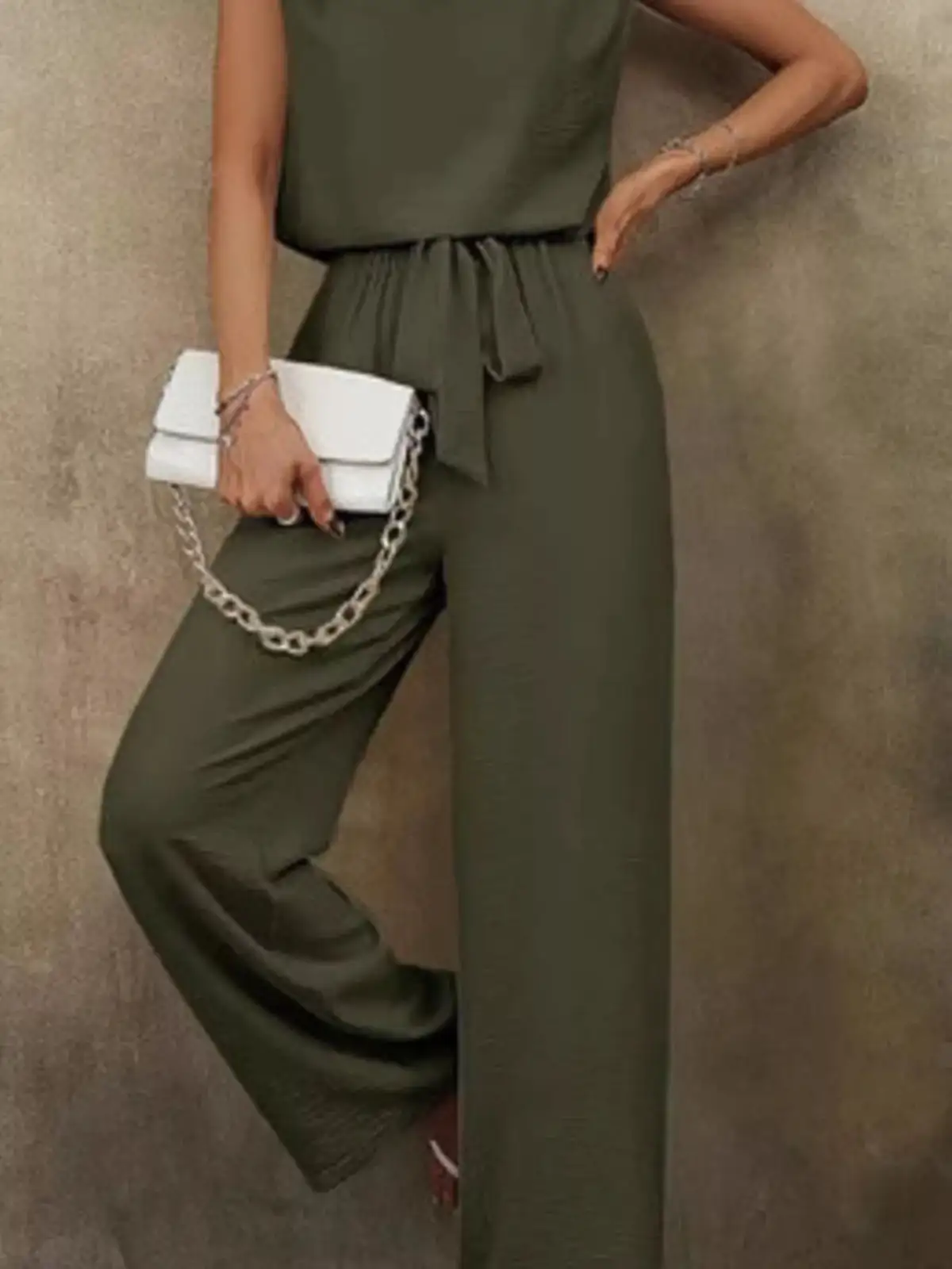 Refined V-Neck Wide-Leg Pants Matching Set