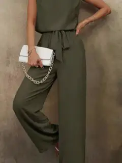 Refined V-Neck Wide-Leg Pants Matching Set