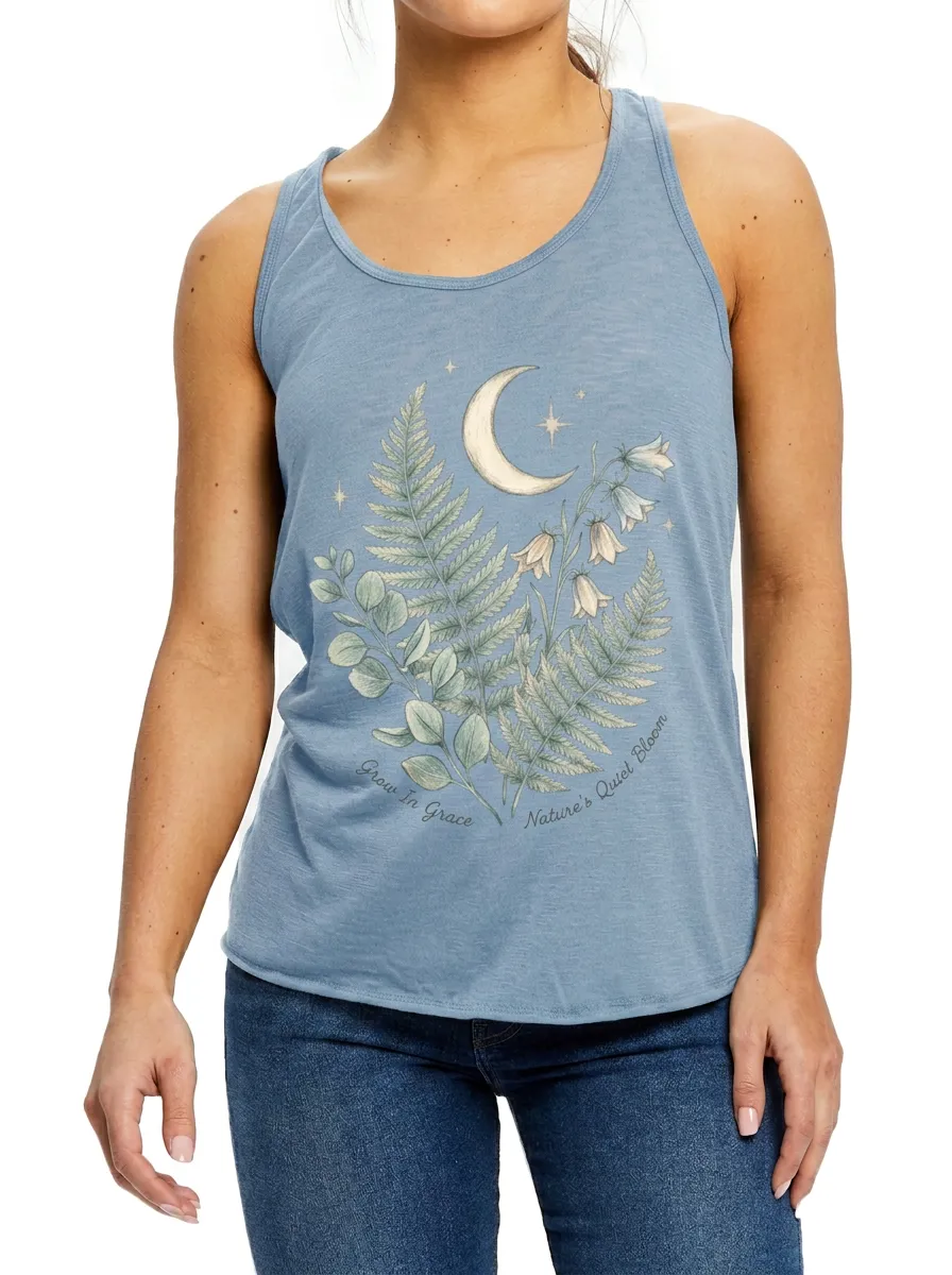 Women's Celestial Fern Moon Floral Printed Tank Top