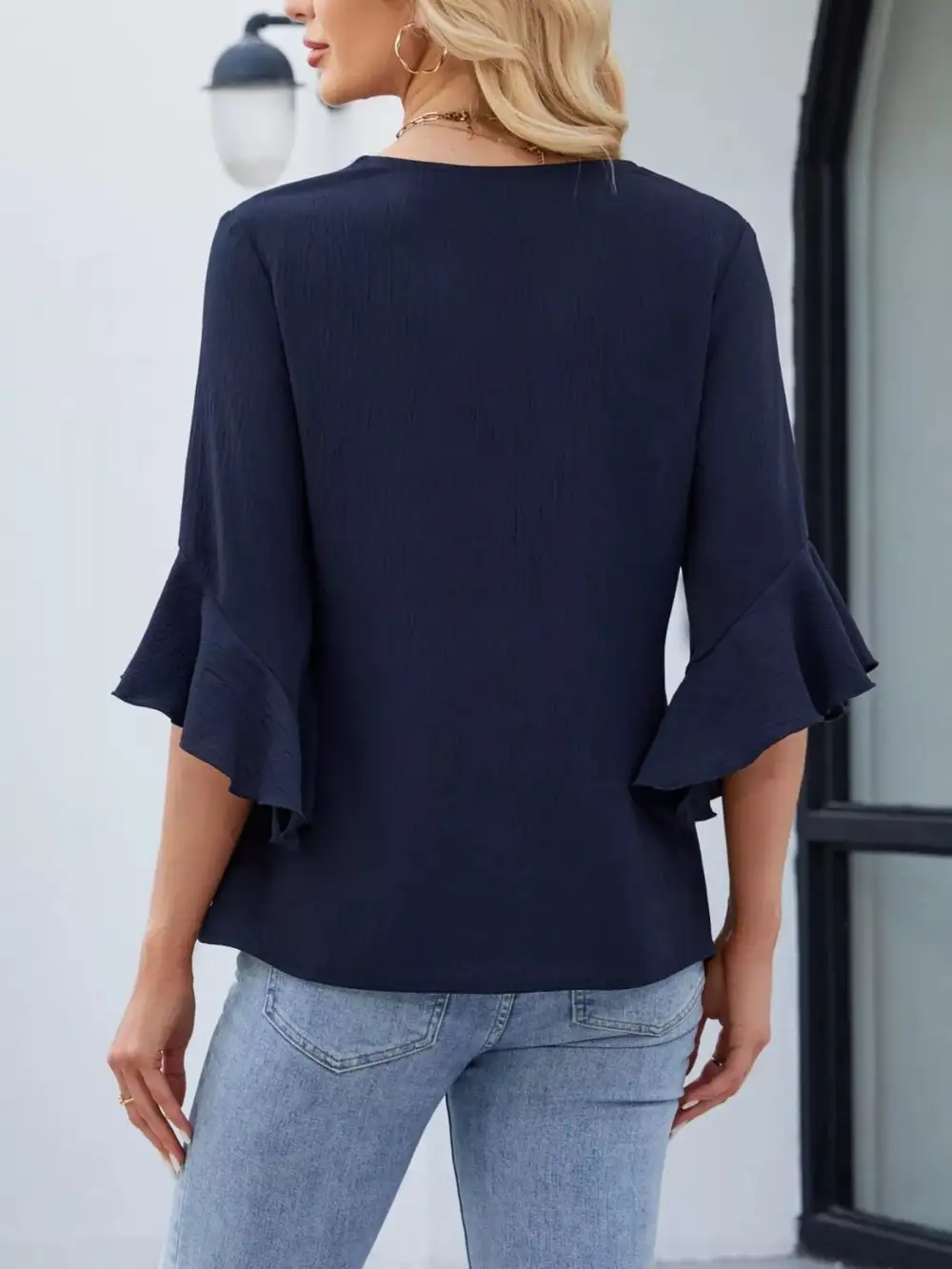 V Neck Ruffle Sleeve Blouse