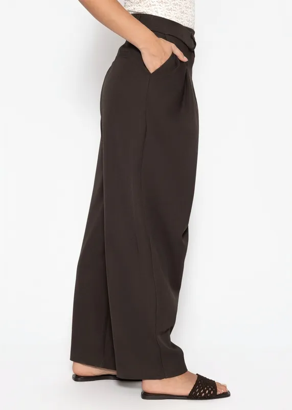 Brown Pleated Asymmetric Pants