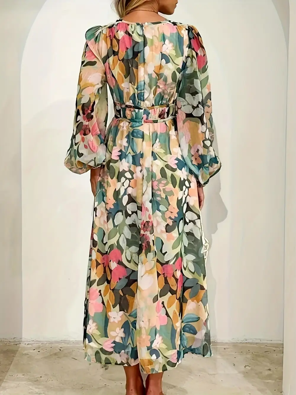 Long-Sleeve Floral Midi Dress
