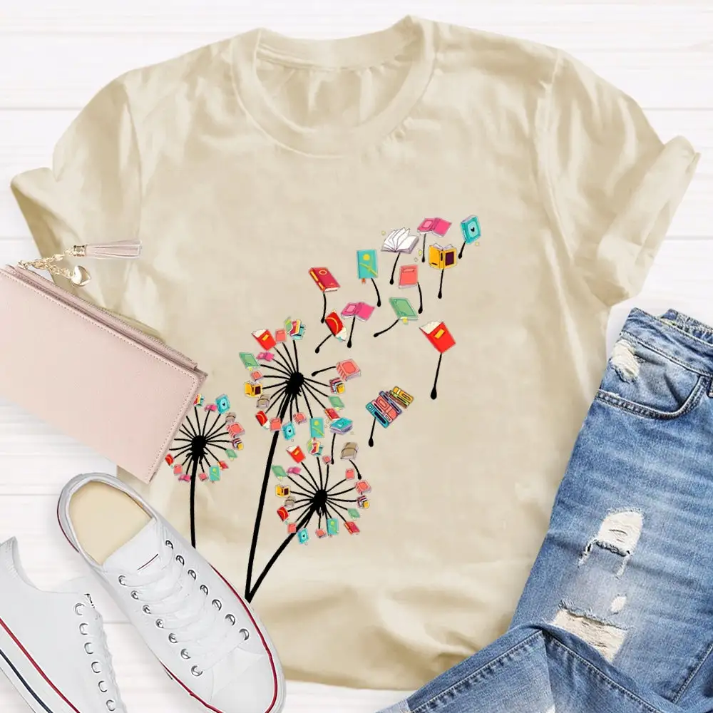 Dandelion Books Reading Lover Casual Print T-Shirt