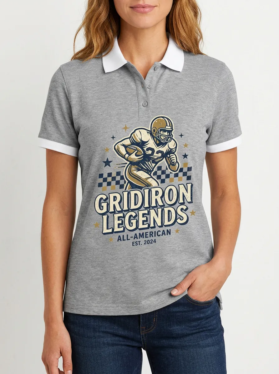 Women's Gridiron Legends Football Player Graphic Polo Shirt