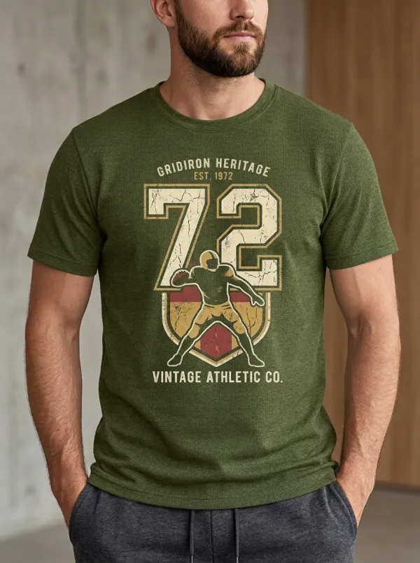 Men's Contemporary Football Gridiron Ball Crew Neck Graphic T-Shirt