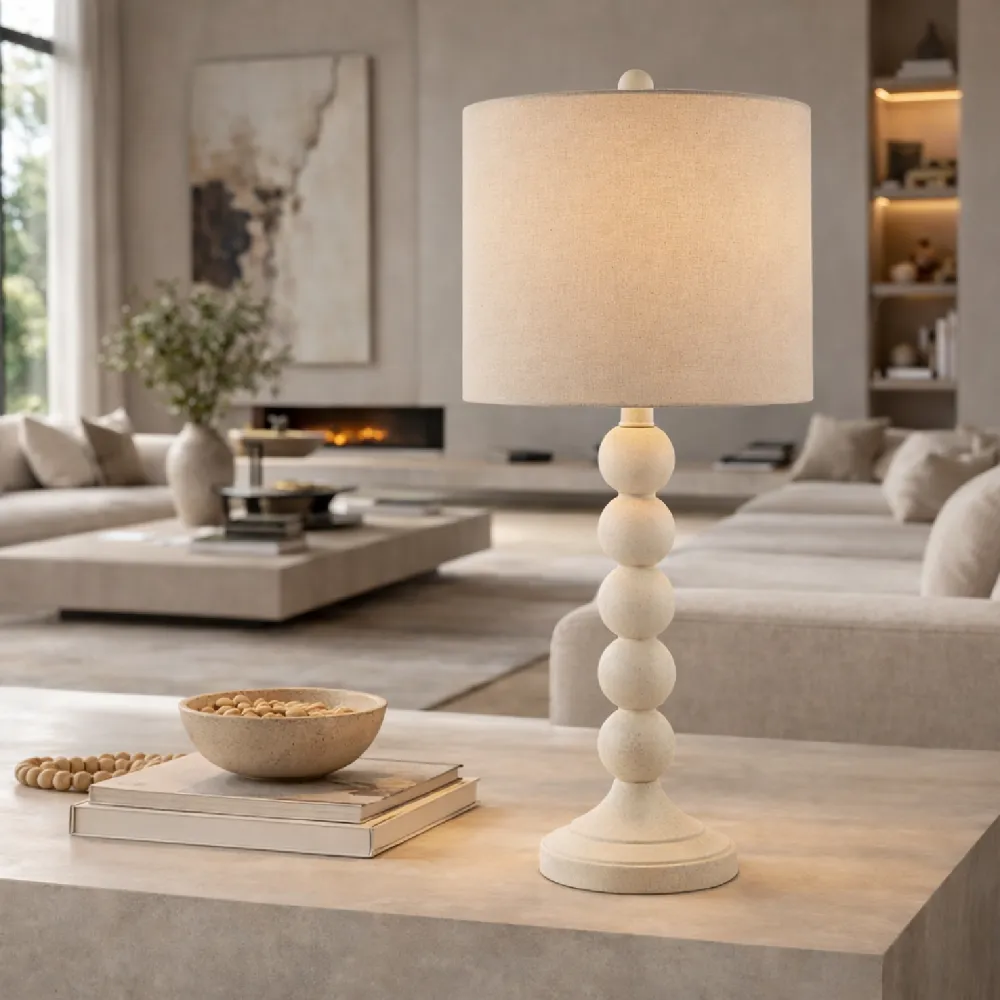 Stacked Painted Metal Linen Table Lamp