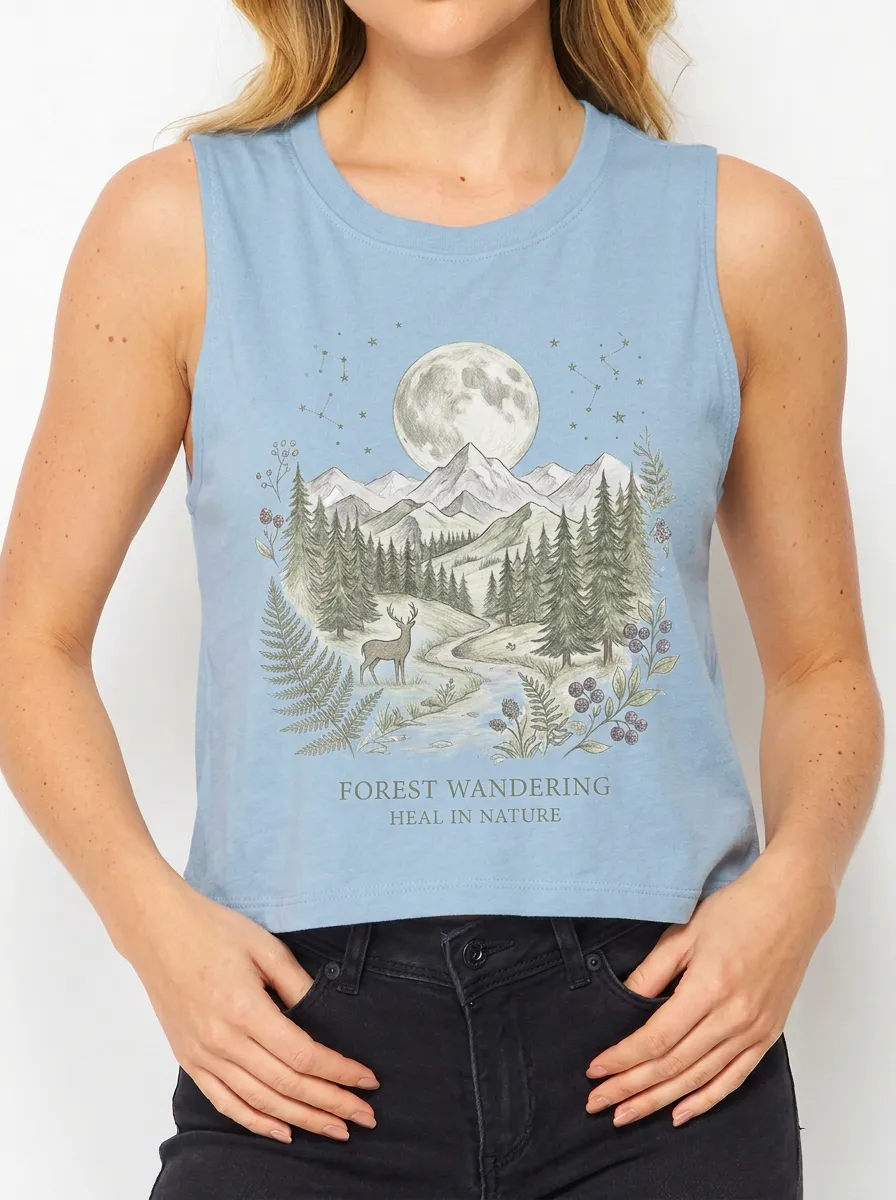 Women's Nature Lover Forest Deer Moon Printed Tank Top