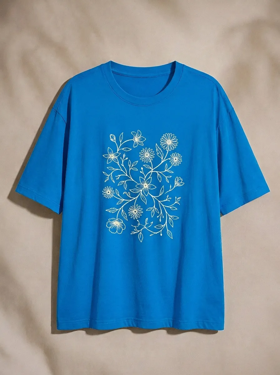 Unisex Botanical Nature Lover Floral Line Art Printed T-shirt