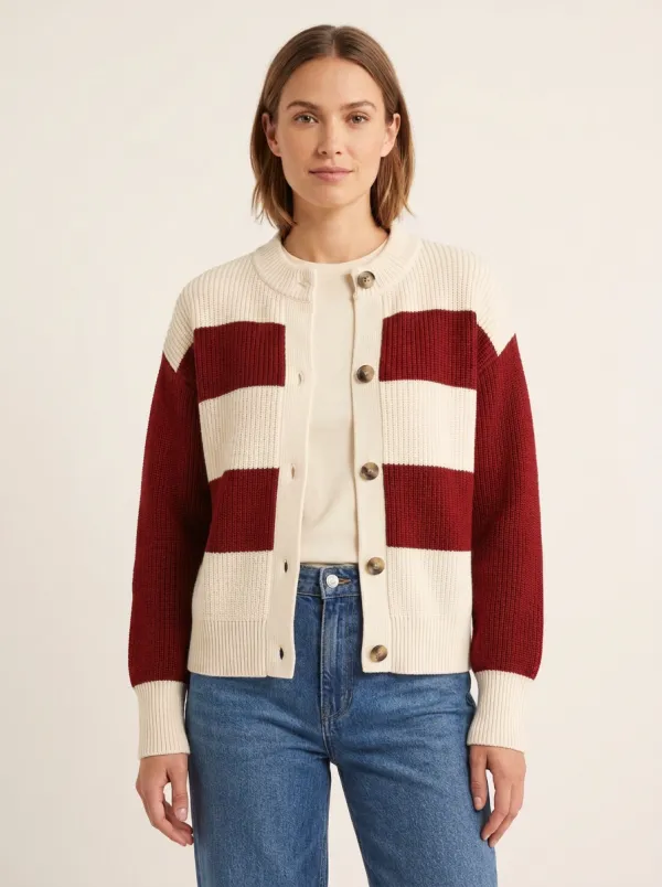 Relaxed Cardigan Rugby Striped Knit Cardigan