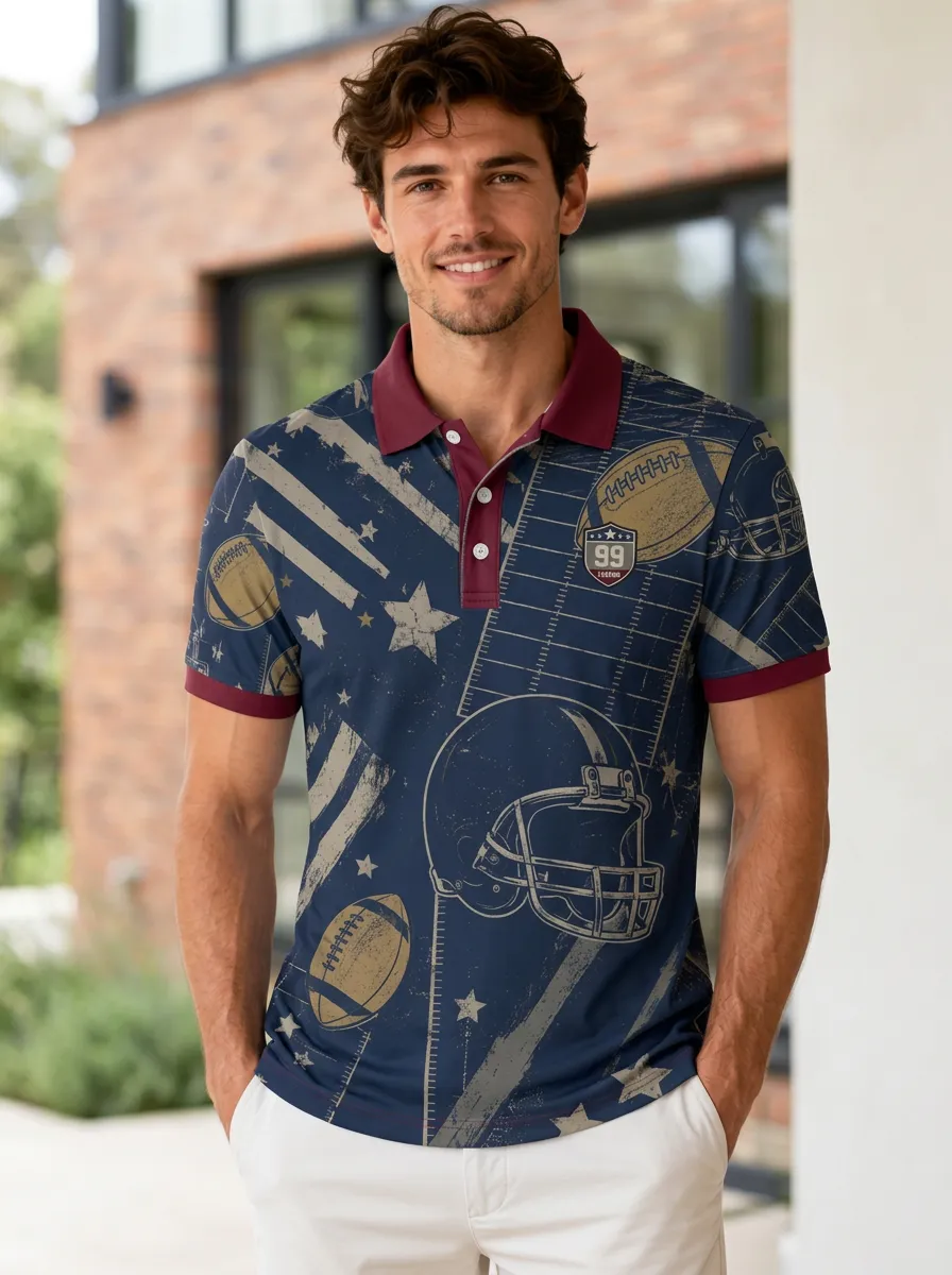 Men's Gridiron Helmet Ball Stars Polo Shirt