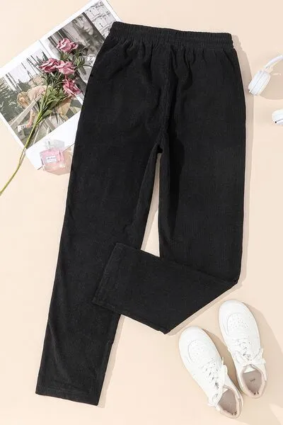 Drawstring Straight Pants With Pocket