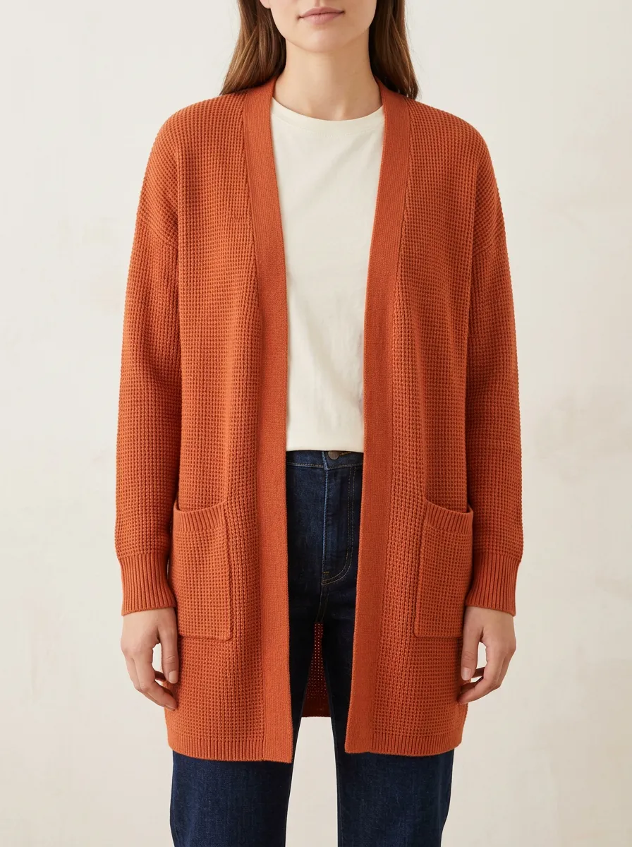 Layered Waffle-Knit Knit Cardigan