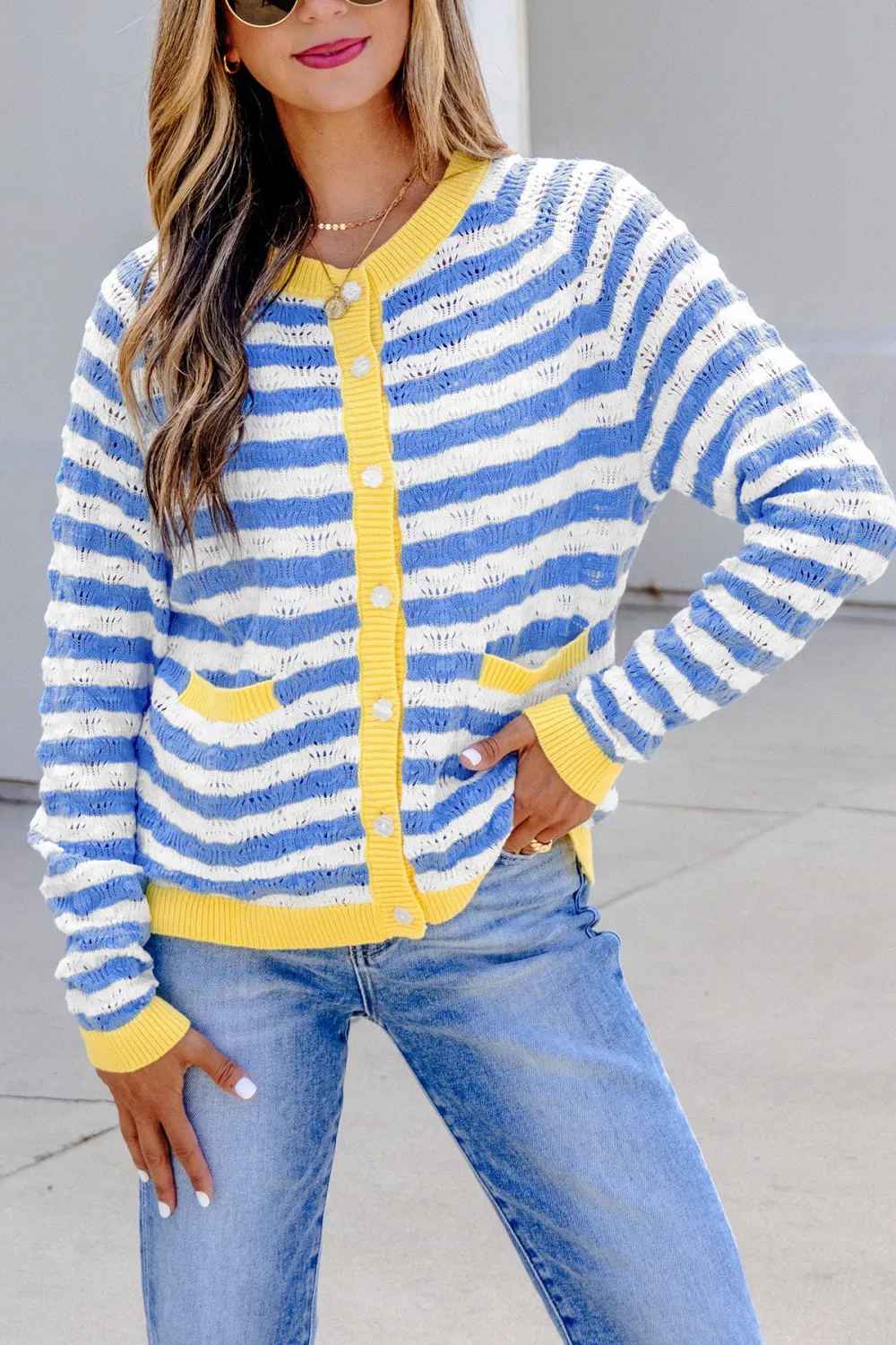 Button-Front Round-Neck Long-Sleeve Relaxed-Fit Cardigan