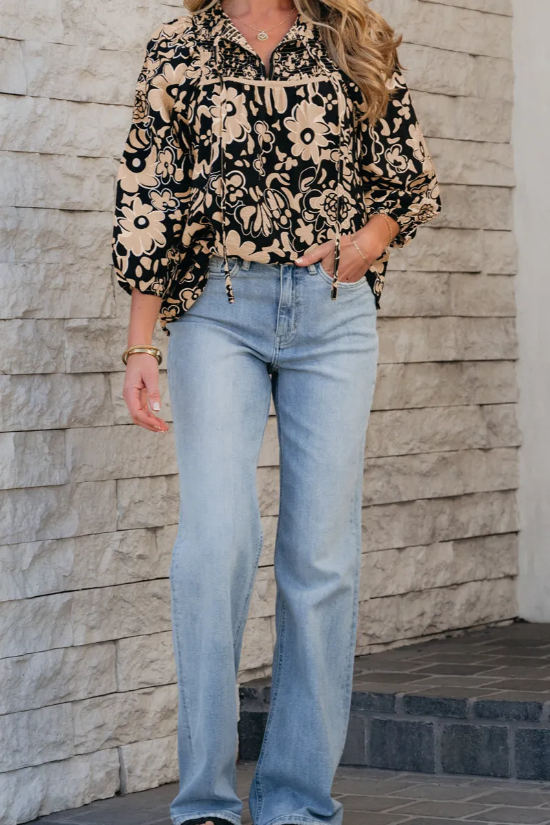 Floral Shirred Boho Blouse