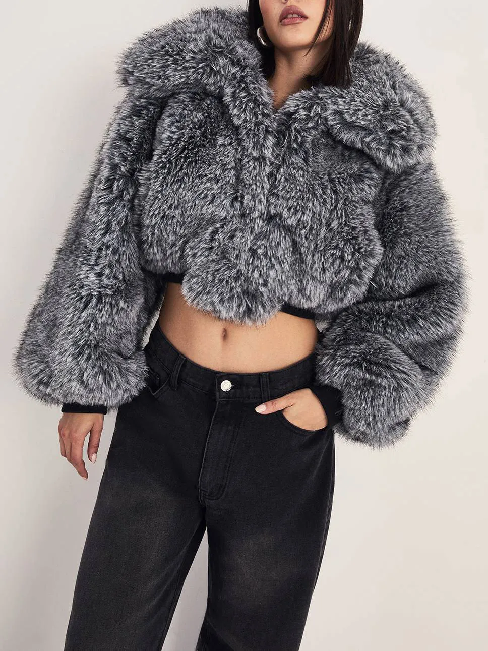 Women's Vintage Fuzzy Textured Cropped Jacket