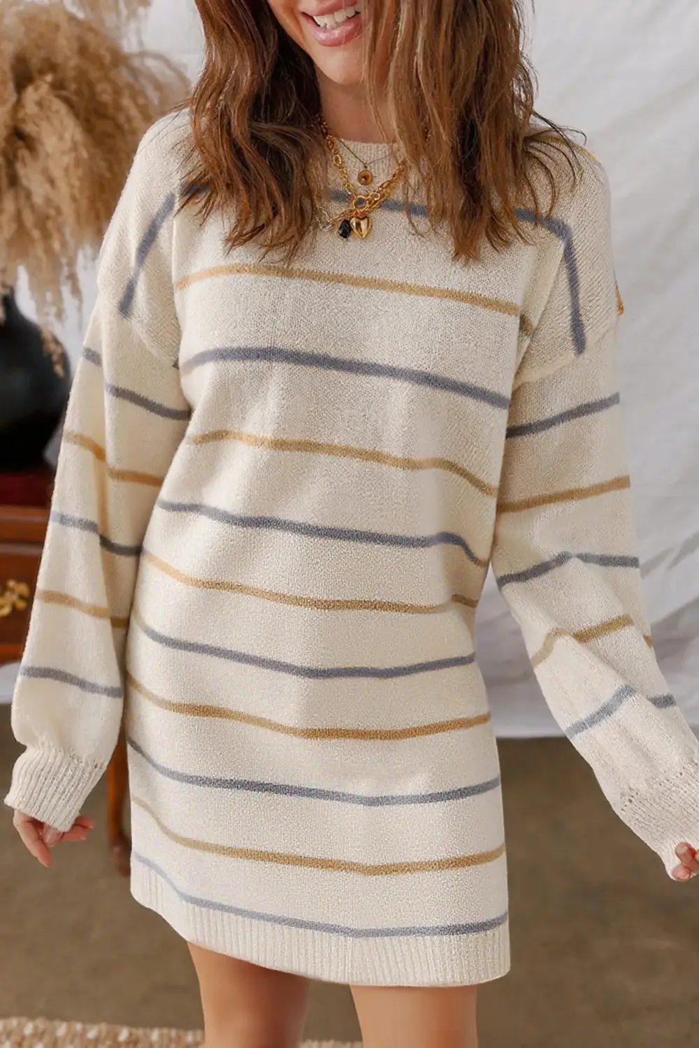 Striped Printed Drop Shoulder Mini Dress