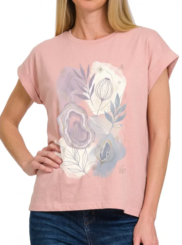 Women's Botanical Agate Watercolor Printed T-shirt