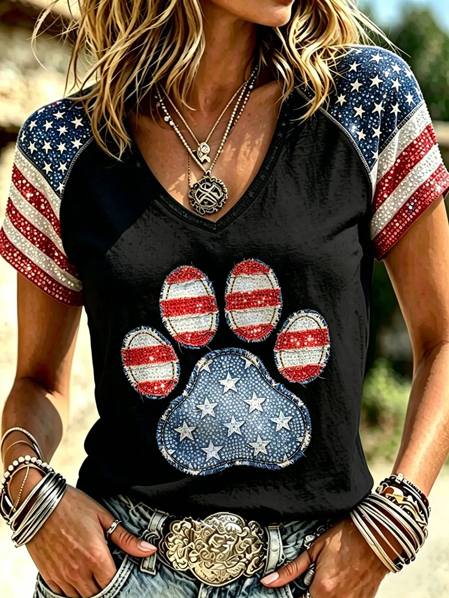 Women's USA 250th Anniversary Puppy Print T-Shirt