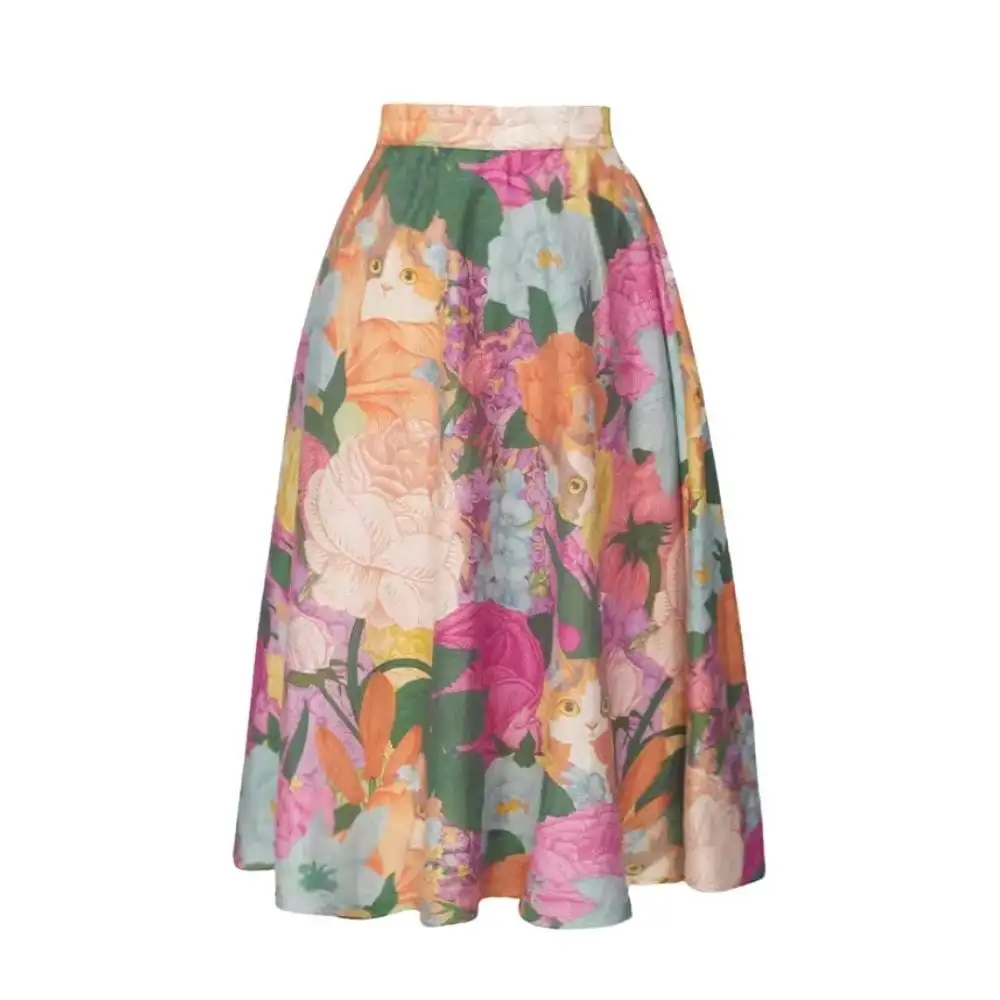 Floral Cat Motif Skirt